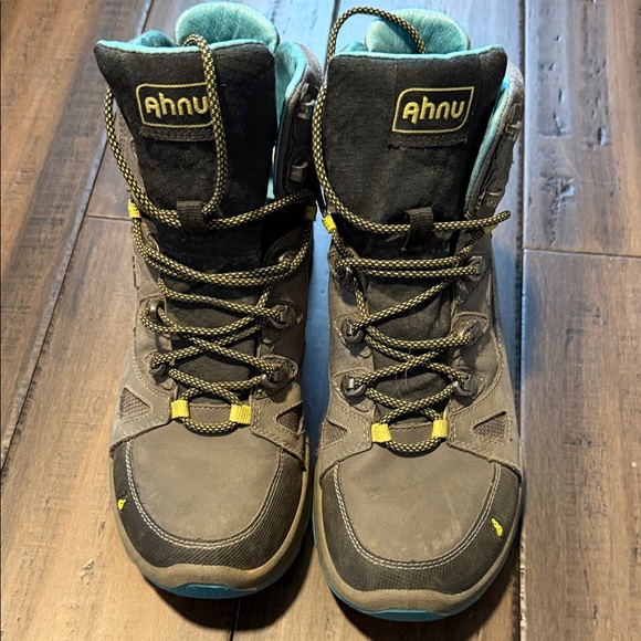 Ahnu Shoes - Ahnu Gray Hiking Boots with Teal and Yellow Accents